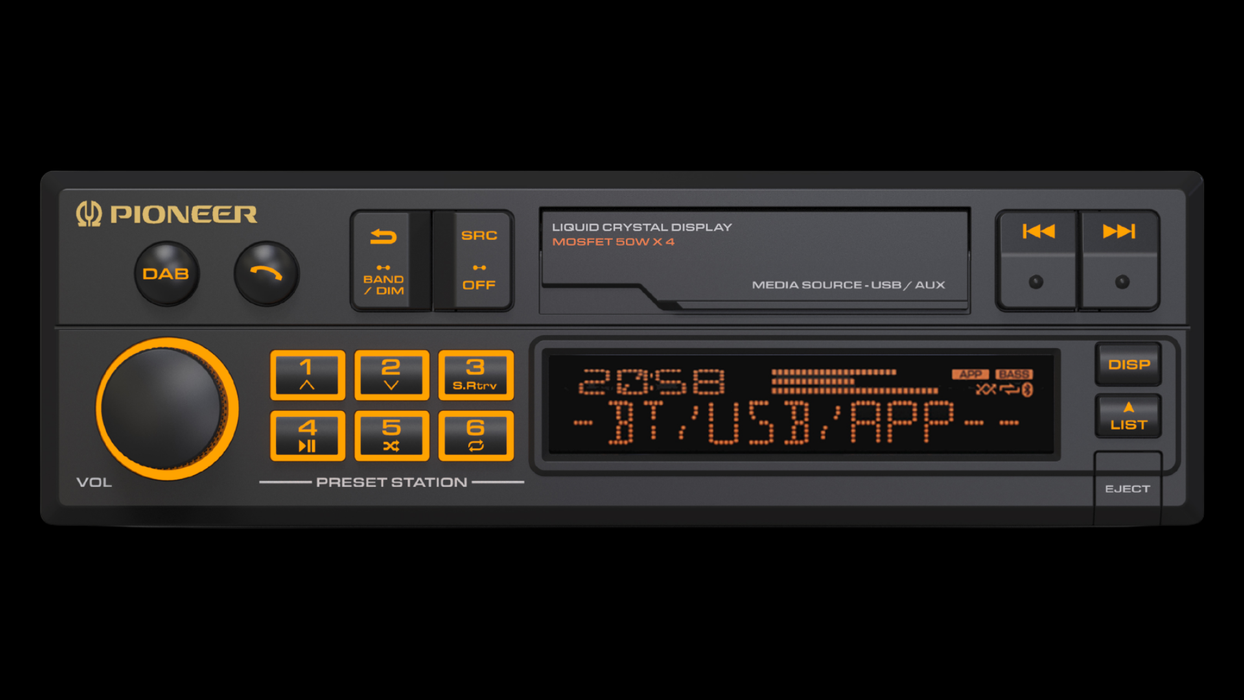 Pioneer SXT-C10PS - Retro Tape Deck Style Bluetooth DAB+ USB Aux Tuner Car Stereo