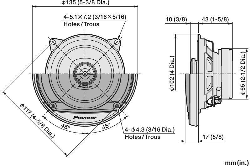 Pioneer TS-A1081F 230W 10cm 2-Way Coaxial Speaker System with Grills