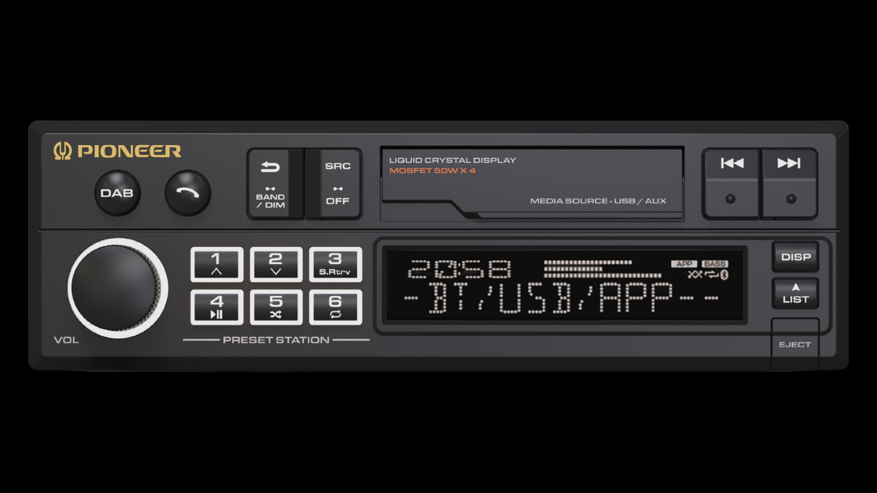 Pioneer SXT-C10PS - Retro Tape Deck Style Bluetooth DAB+ USB Aux Tuner Car Stereo