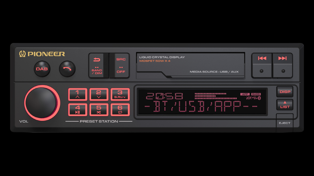 Pioneer SXT-C10PS - Retro Tape Deck Style Bluetooth DAB+ USB Aux Tuner Car Stereo