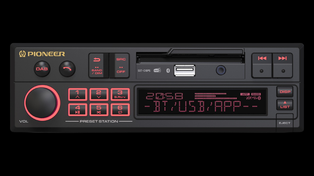 Pioneer SXT-C10PS - Retro Tape Deck Style Bluetooth DAB+ USB Aux Tuner Car Stereo