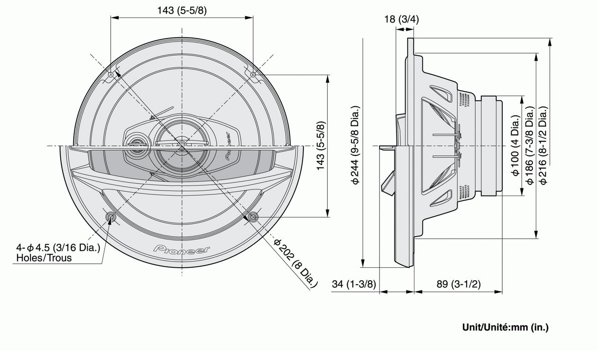 Pioneer TS-A2013i 500w 20cm 3-Way Coaxial Speaker System