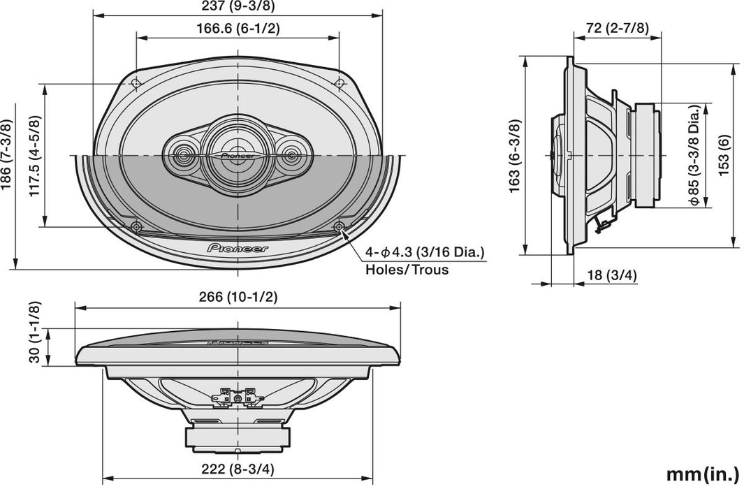 Pioneer TS-A6971F 600W 6"x9" 5-Way Coaxial Speaker System with Grills