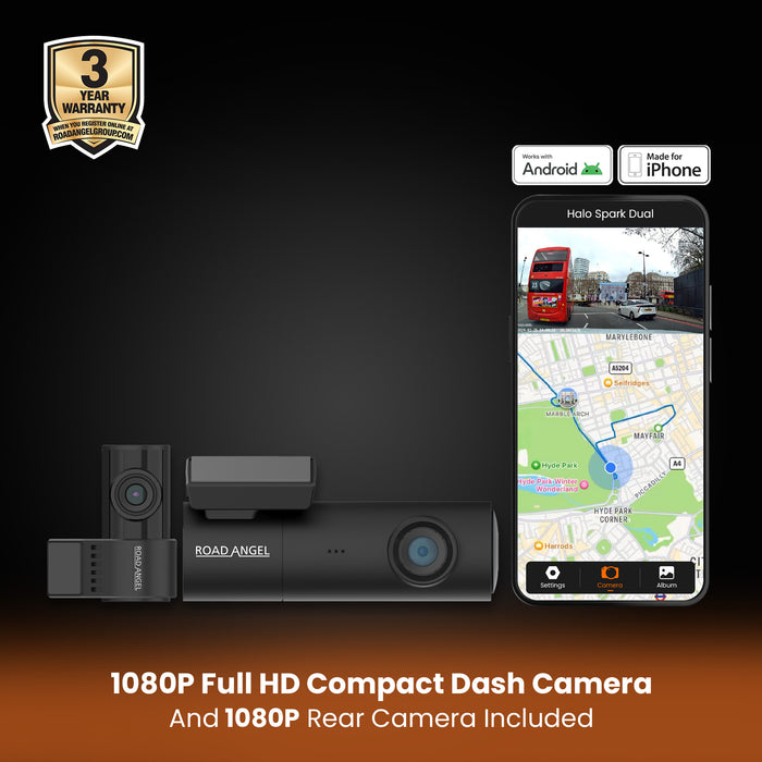 Road Angel Halo Spark Dual Full HD 1080p Front & Rear Dash Camera With Dual Parking Mode & Winter Mode (USB-C)