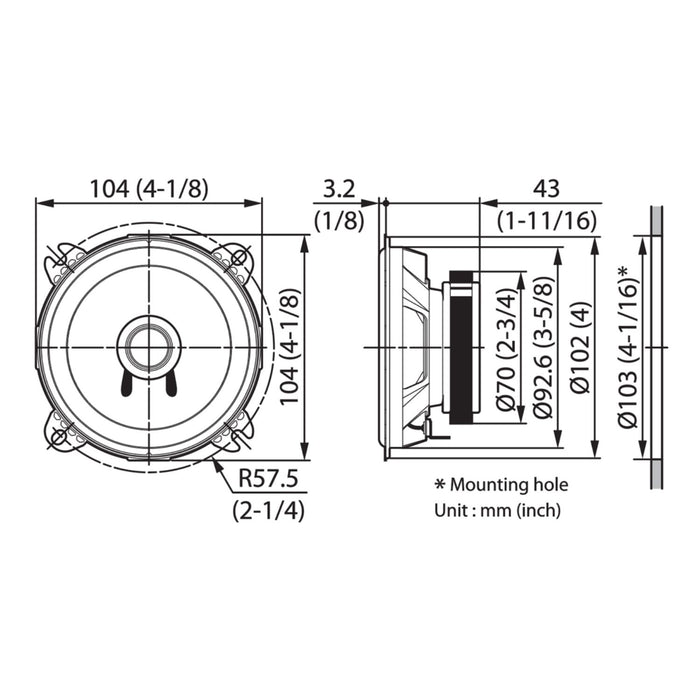 Kenwood KFC-S1057 Stage Sound Series 10cm Flush Mount Dual-Cone Speaker System