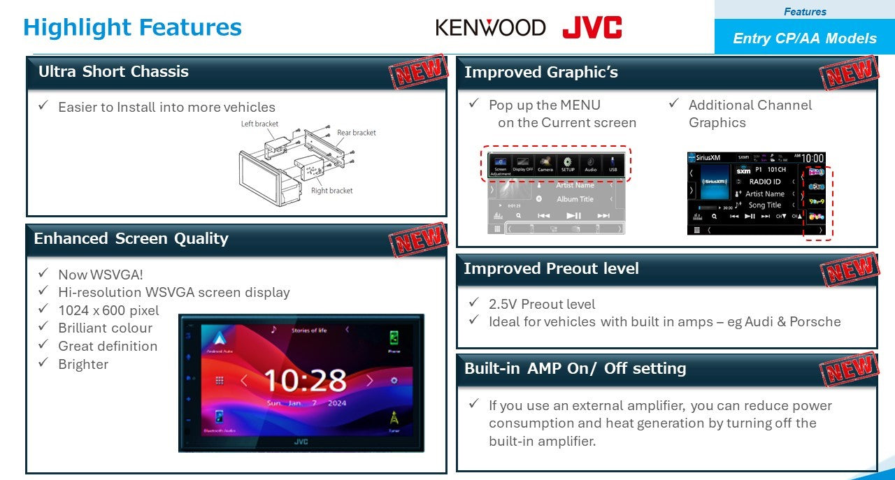 JVC KW-M593BT AV Receiver with Android Auto and Apple Car Play - New For 2025