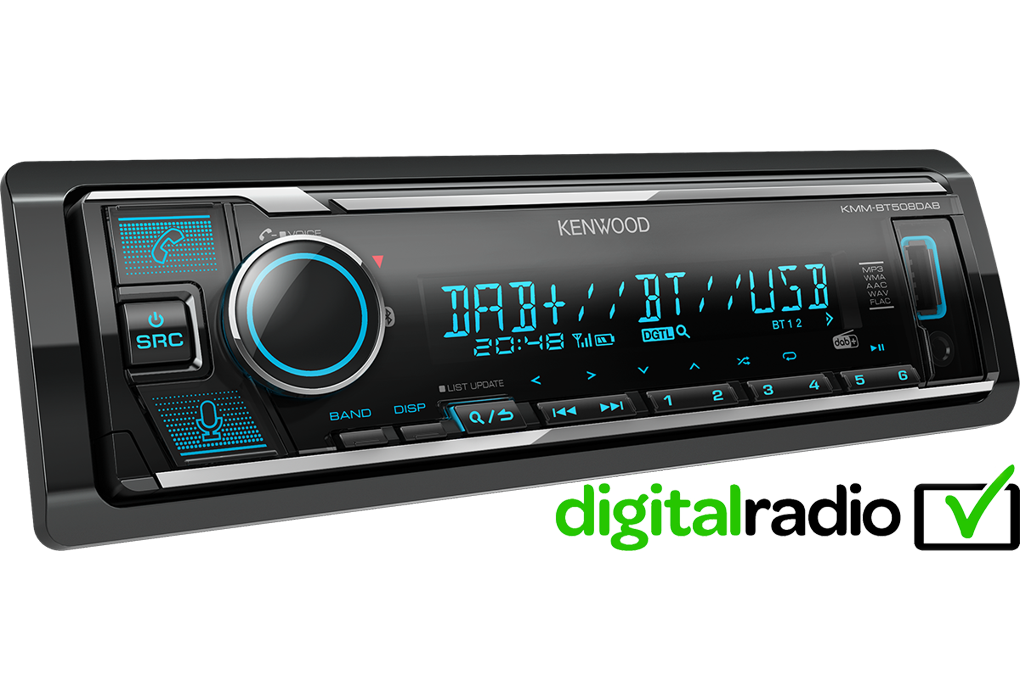 Kenwood KMM-BT508DAB Digital Media Receiver with Digital radio DAB+, Bluetooth technology & Amazon Alexa voice service.