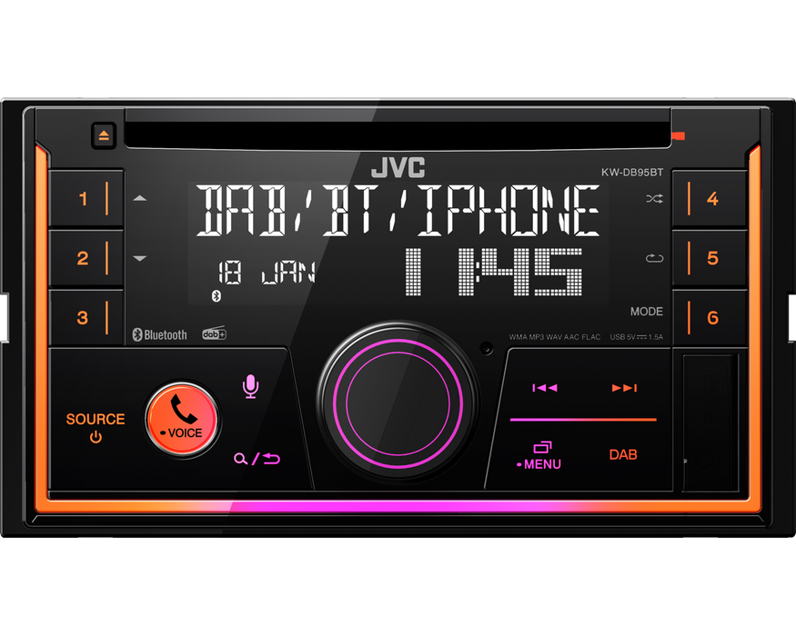 JVC KW-DB95BT Double DIN CD Receiver with DAB, Bluetooth Handsfree, iPod & Aux