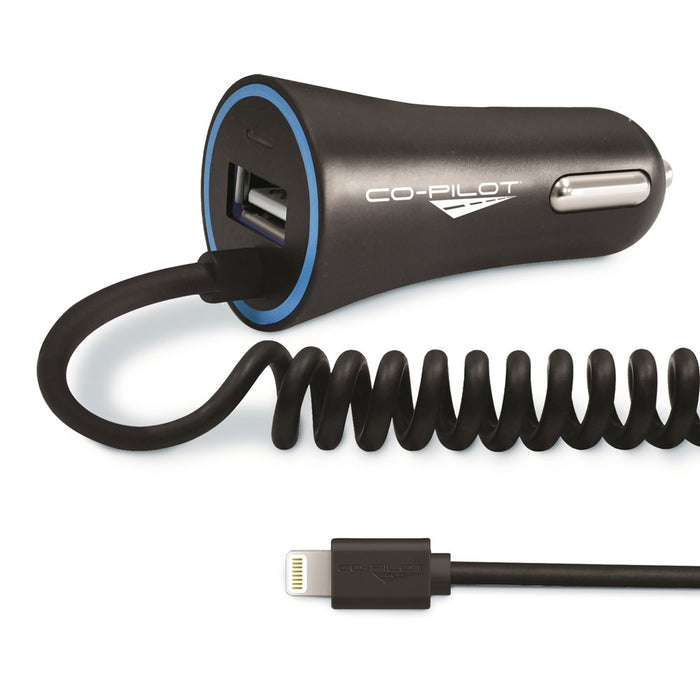 Co-Pilot CPCE3 Coiled Apple Lightning and USB Car Charger